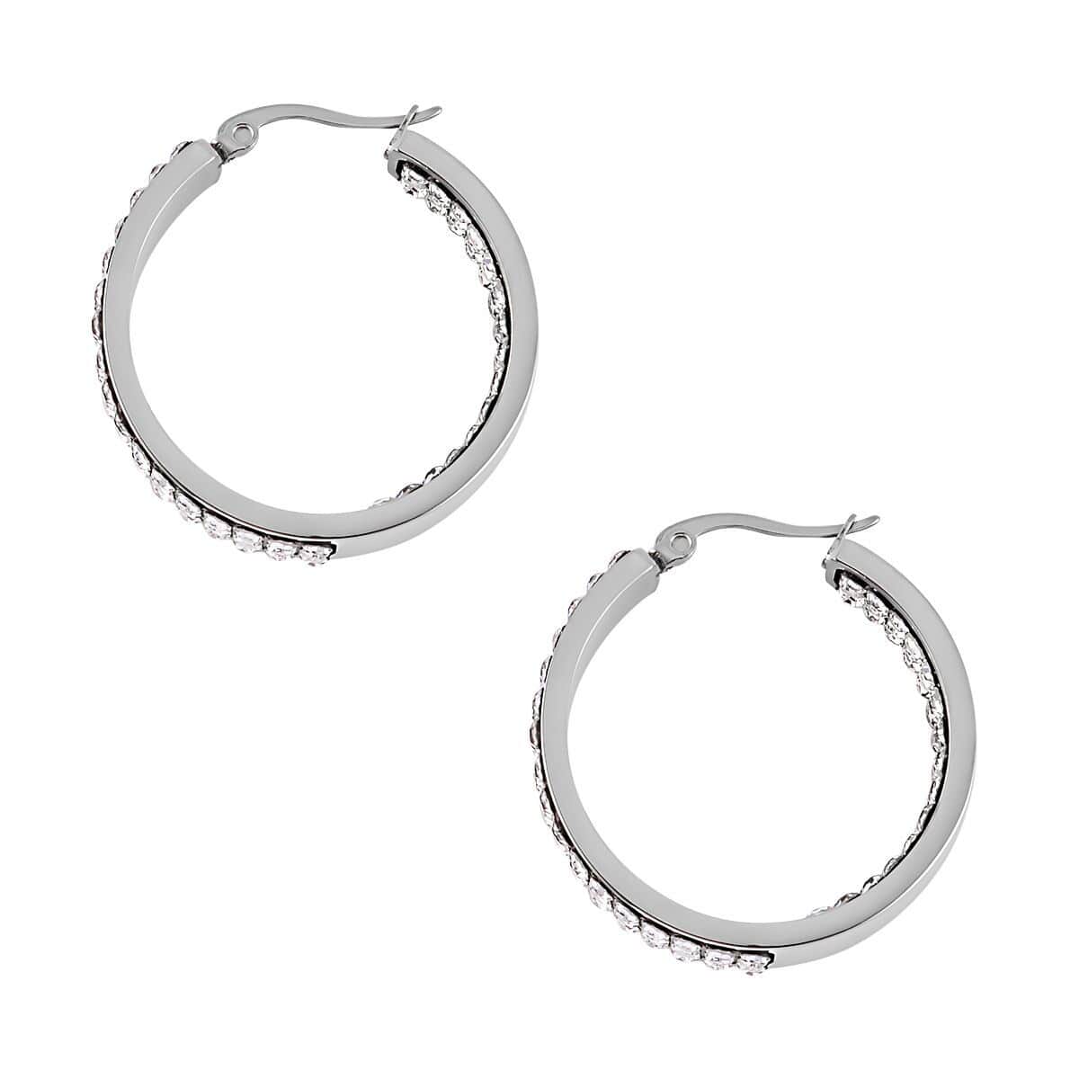 Set of 4 pairs Simulated Diamod, Austrian Crystal Hoops and Stud Earrings in Stainless Steel image number 4