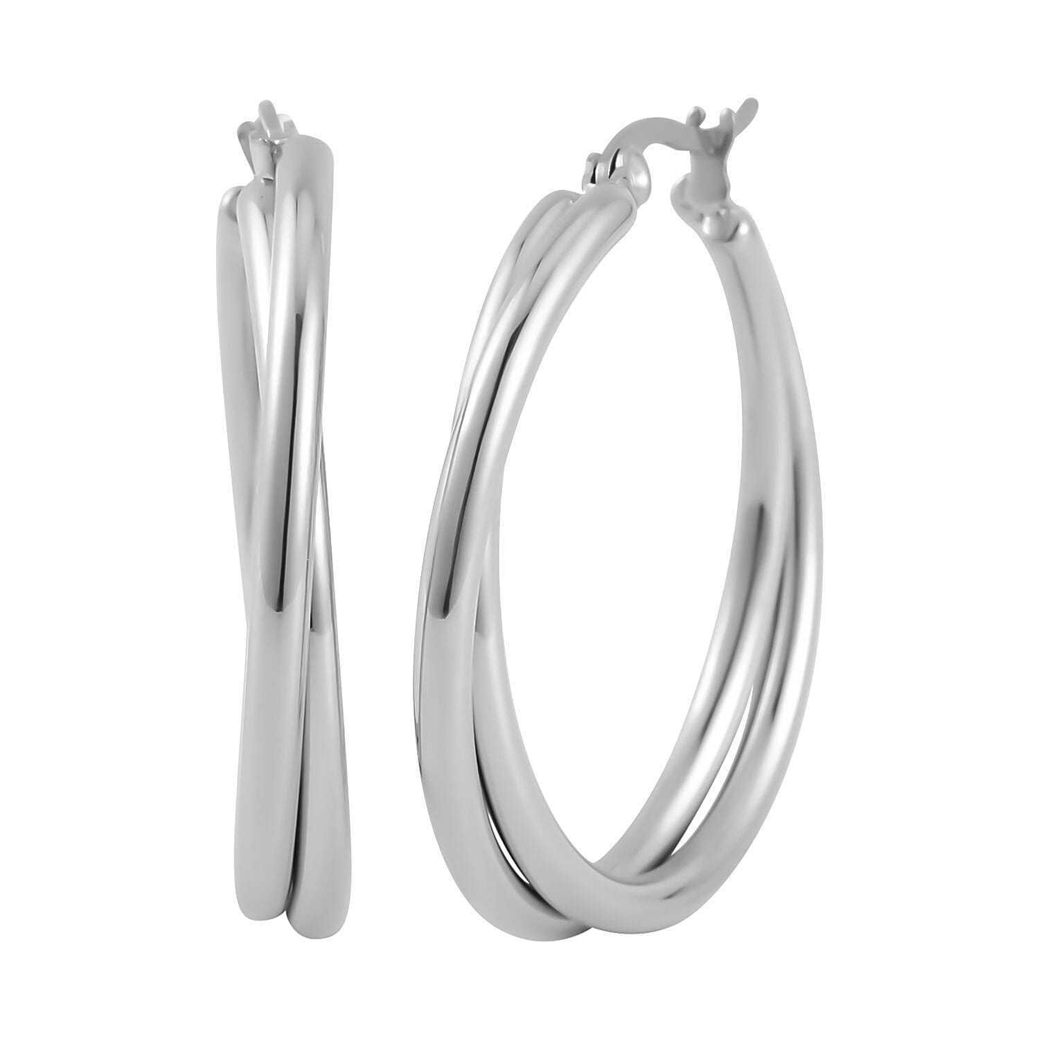 Evertrue Set of 4 pairs Simulated Diamond, Austrian Crystal Hoops and Stud Earrings in Stainless Steel