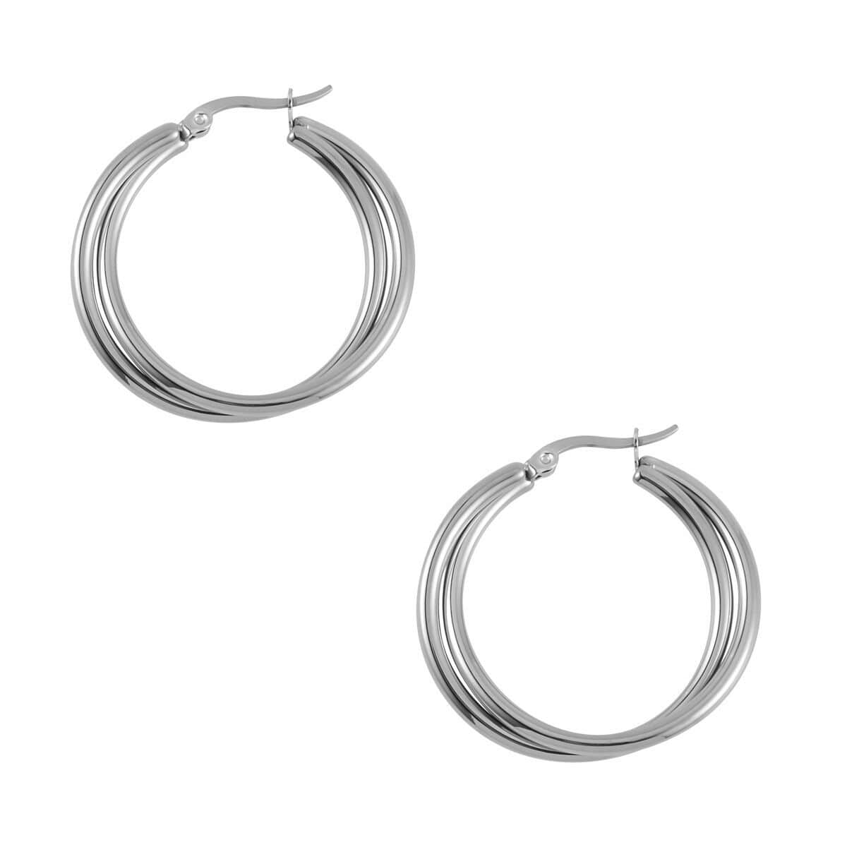 Set of 4 pairs Simulated Diamod, Austrian Crystal Hoops and Stud Earrings in Stainless Steel image number 6