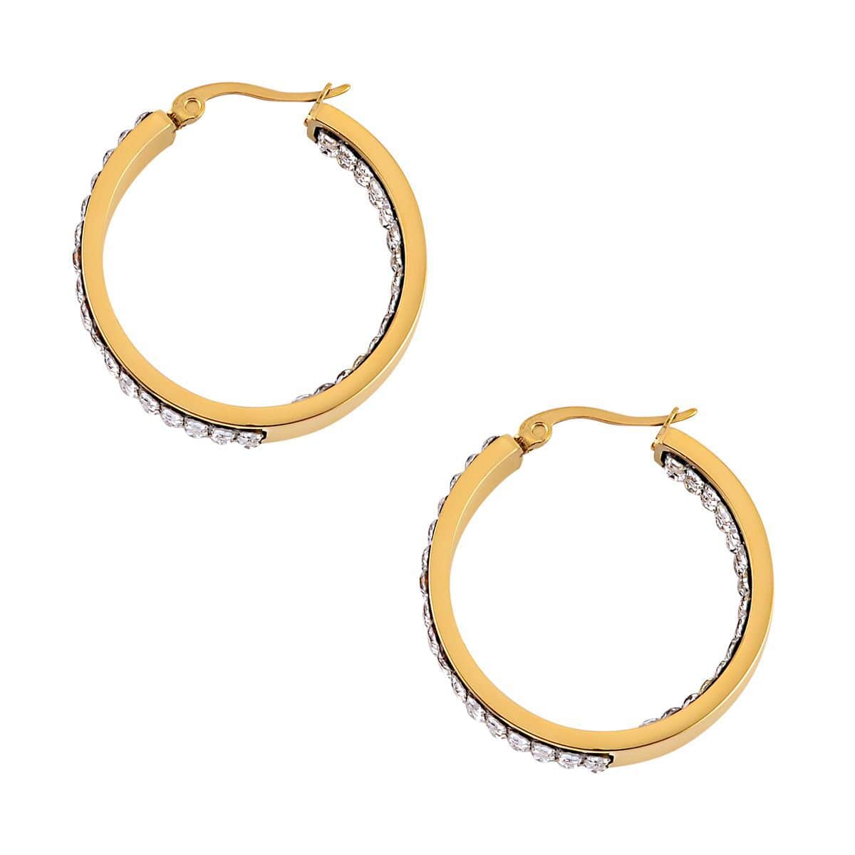 Evertrue Set of 4 pairs Simulated Diamond, Austrian Crystal Hoops and Stud Earrings in ION Plated Yellow Gold Stainless Steel image number 4