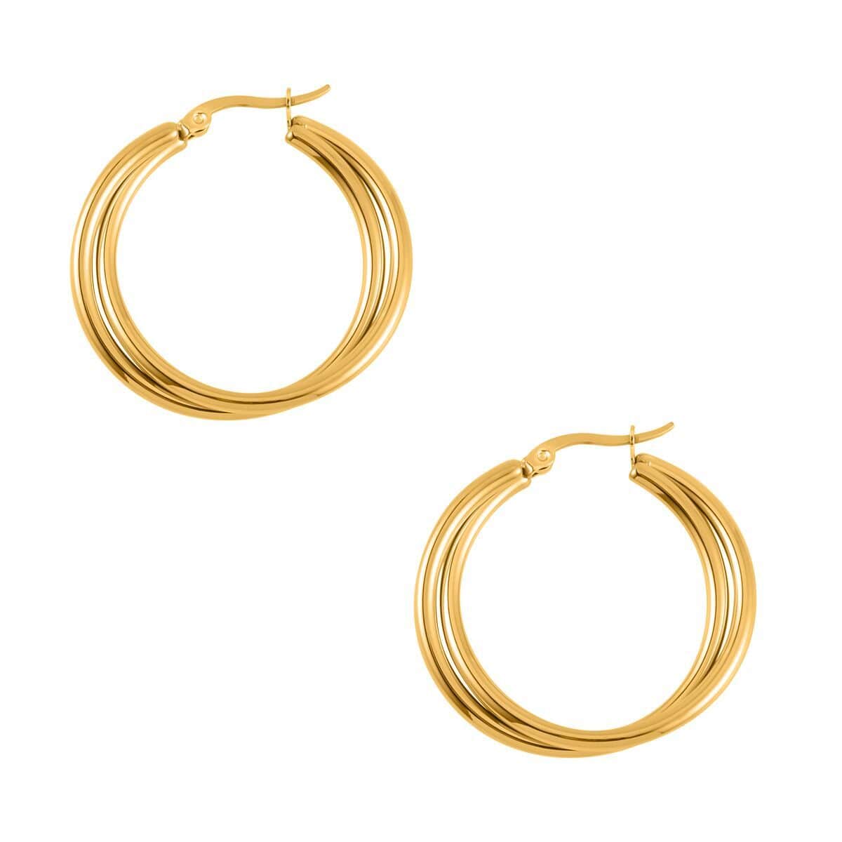 Evertrue Set of 4 pairs Simulated Diamond, Austrian Crystal Hoops and Stud Earrings in ION Plated Yellow Gold Stainless Steel image number 6