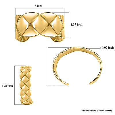 EverTrue Diamond-cut Cuff Bracelet (7.0 In) and Half Hoop Earrings in ION Plated Yellow Gold Stainless Steel, Jewelry Set, Birthday Gift For Her