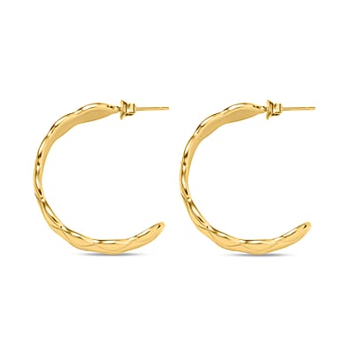 EverTrue Diamond-cut Cuff Bracelet (7.0 In) and Half Hoop Earrings in ION Plated Yellow Gold Stainless Steel, Jewelry Set, Birthday Gift For Her