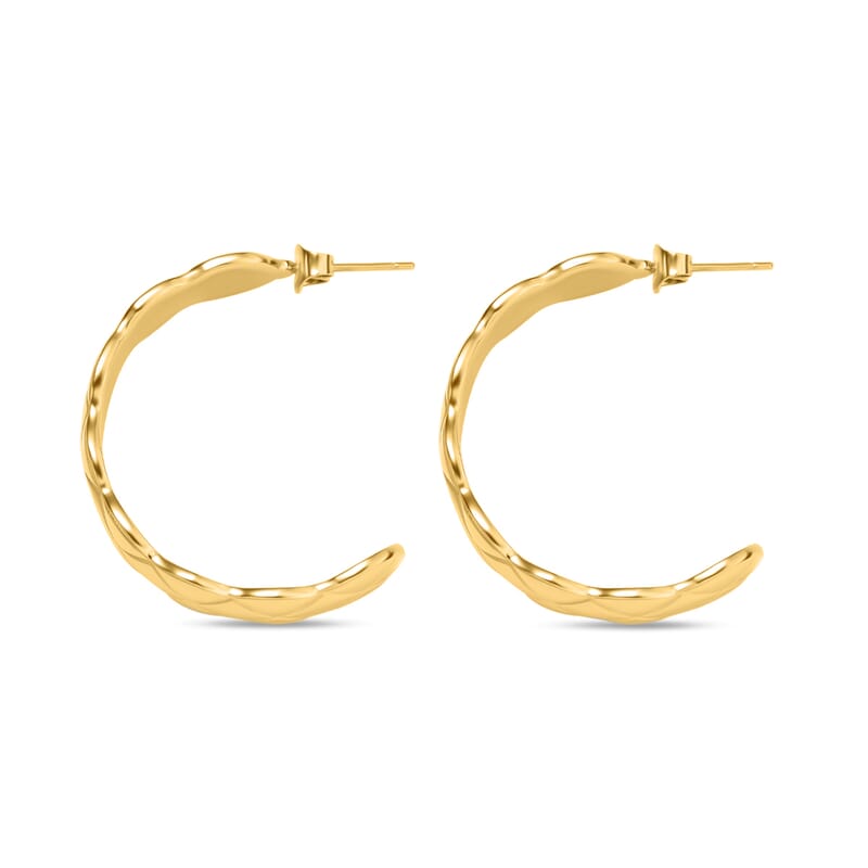 EverTrue Diamond-cut Cuff Bracelet (7.0 In) and Half Hoop Earrings in ION Plated Yellow Gold Stainless Steel, Jewelry Set, Birthday Gift For Her