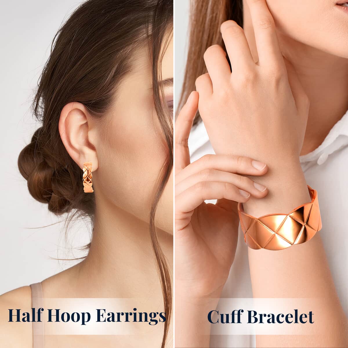 Ever True Diamond-cut Cuff Bracelet (7.0 In) and Half Hoop Earrings in ION Plated Rose Gold Stainless Steel, Jewelry Set, Birthday Gift For Her image number 4