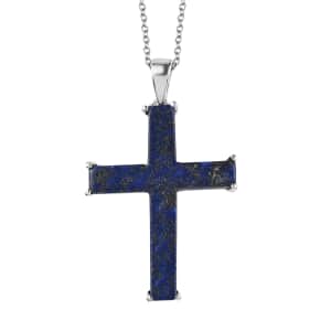 Karis Lapis Lazuli Cross Pendant in Platinum Bond and Stainless Steel Necklace 20 Inches 24.25 ctw