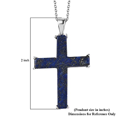 Karis Lapis Lazuli 24.25 ctw Cross Pendant in Platinum Bond and Stainless Steel Necklace 20 Inches