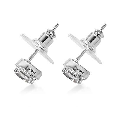 White Topaz Jewelry Set of Bangle Bracelet, 3 Stone Ring, Pendant and Stud Earrings, Stainless Steel Jewelry Set, Gifts For Her 9.10 ctw