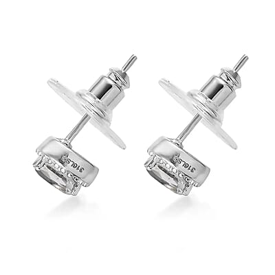 White Topaz Jewelry Set of Bangle Bracelet, 3 Stone Ring, Pendant and Stud Earrings, Stainless Steel Jewelry Set, Gifts For Her 9.10 ctw