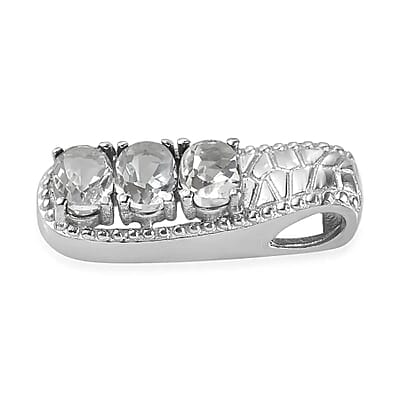 White Topaz Jewelry Set of Bangle Bracelet, 3 Stone Ring, Pendant and Stud Earrings, Stainless Steel Jewelry Set, Gifts For Her 9.10 ctw