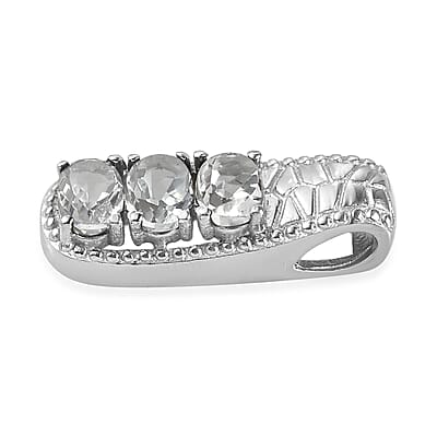 White Topaz Jewelry Set of Bangle Bracelet, 3 Stone Ring, Pendant and Stud Earrings, Stainless Steel Jewelry Set, Gifts For Her 9.10 ctw