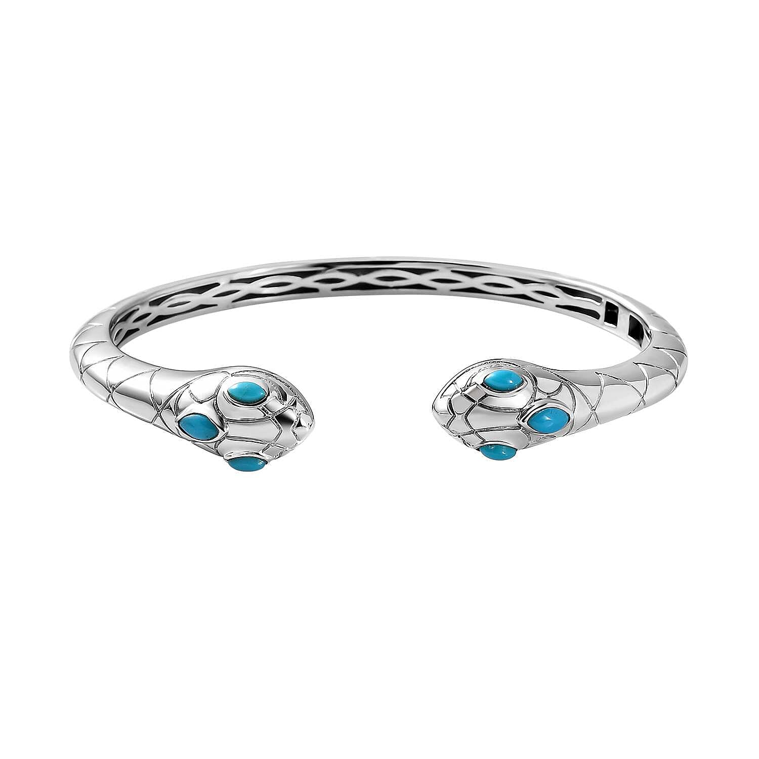 Karis Sleeping Beauty Turquoise Snake Cuff Bracelet (6.50 In) and Earrings in Platinum Bond 1.25 ctw