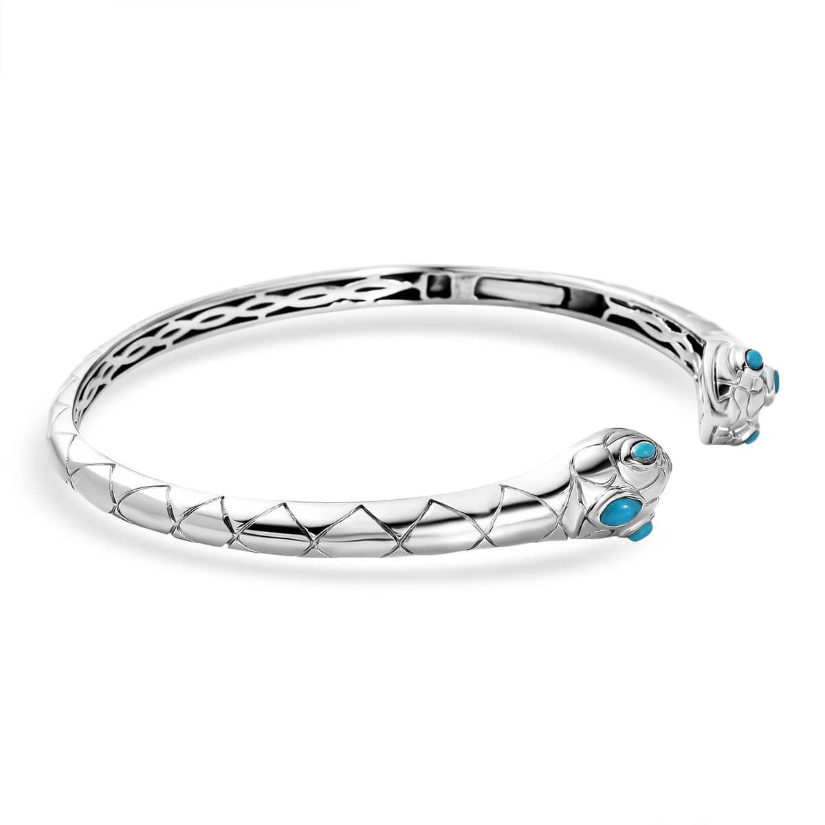 Karis Sleeping Beauty Turquoise Snake Cuff Bracelet (6.50 In) and Earrings in Platinum Bond 1.25 ctw image number 4