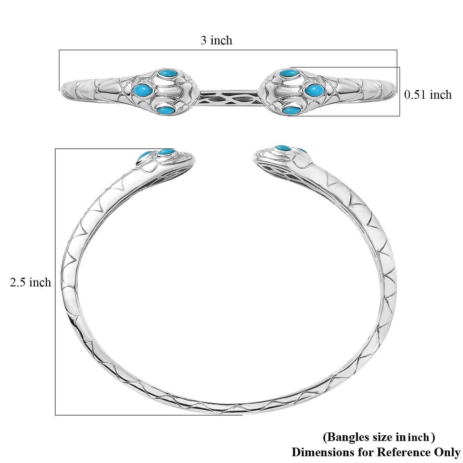 Karis Sleeping Beauty Turquoise Snake Cuff Bracelet (6.50 In) and Earrings in Platinum Bond 1.25 ctw