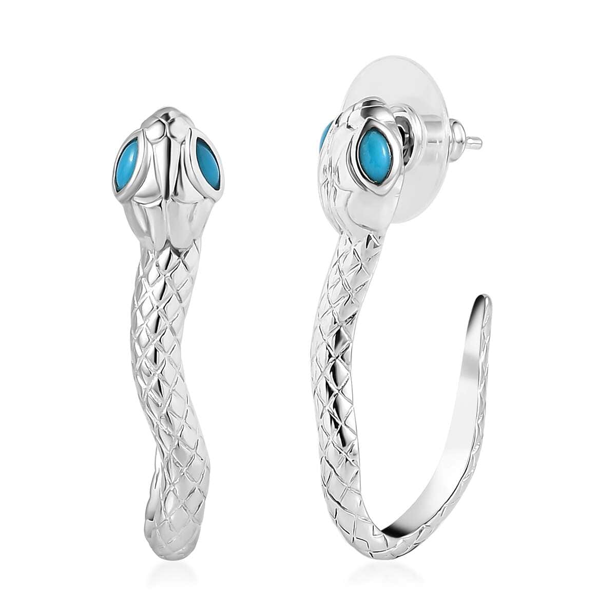 Karis Sleeping Beauty Turquoise Snake Cuff Bracelet (6.50 In) and Earrings in Platinum Bond 1.25 ctw image number 7