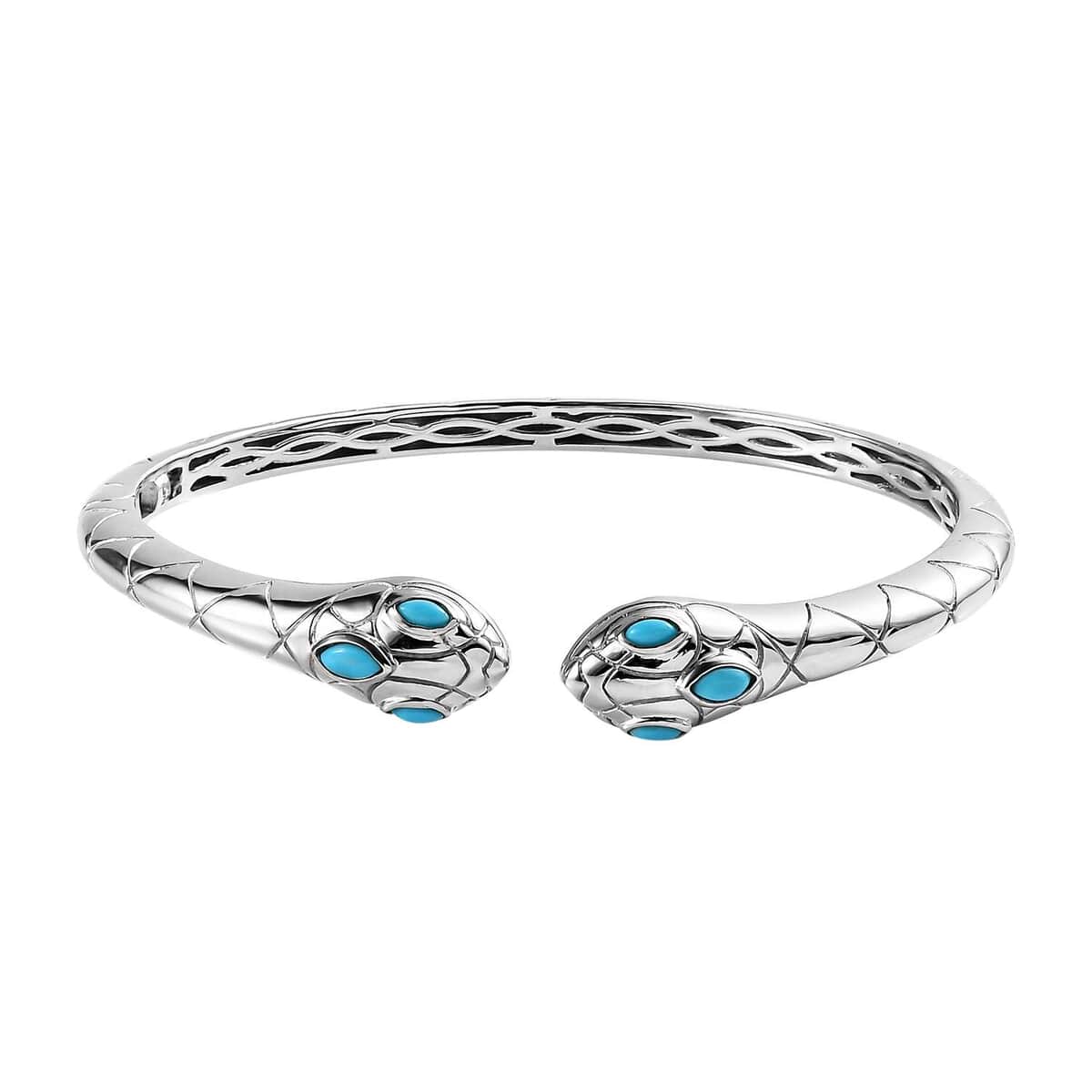 Karis Sleeping Beauty Turquoise Snake Cuff Bracelet (7.25 In) and Earrings in Platinum Bond 1.25 ctw image number 3