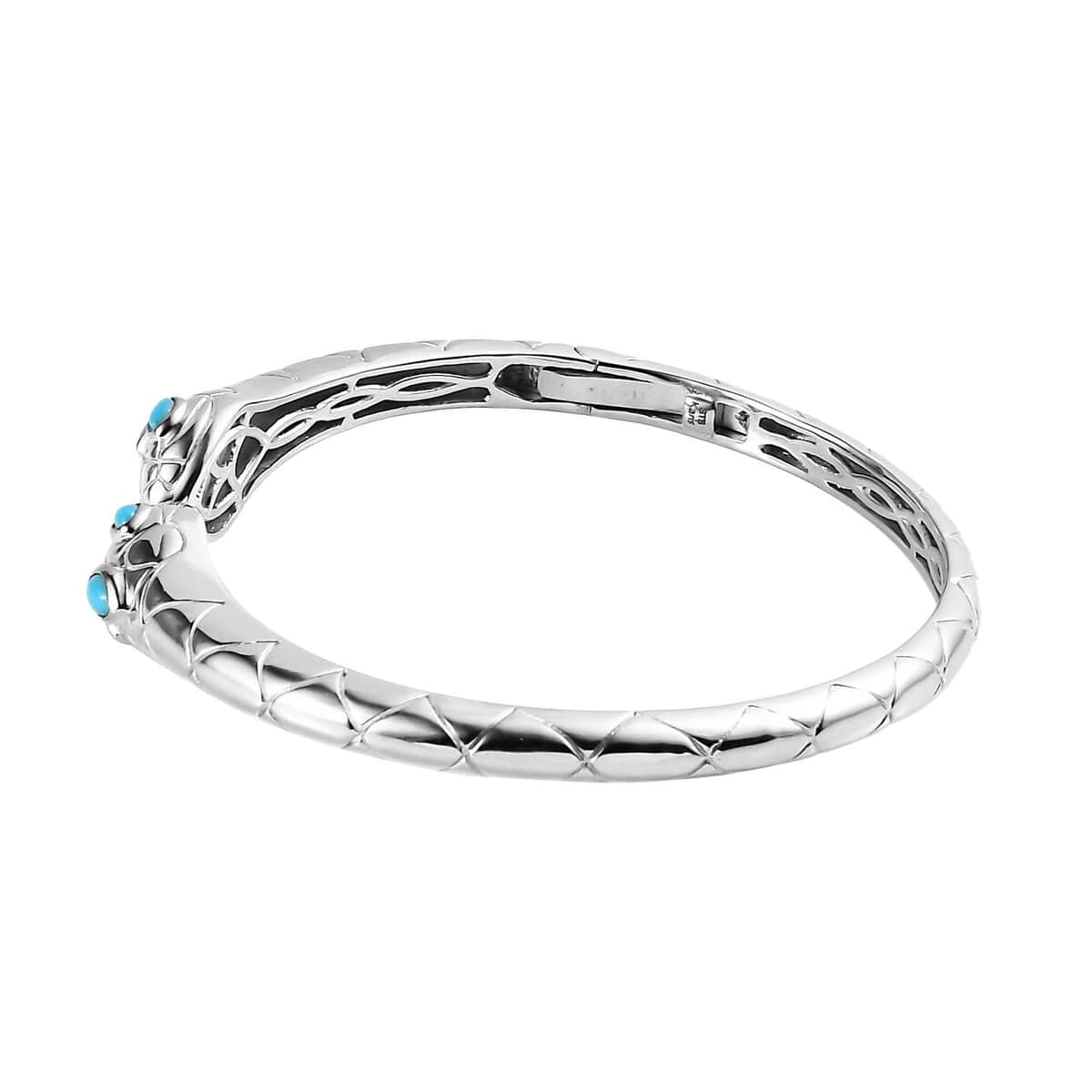 Karis Sleeping Beauty Turquoise Snake Cuff Bracelet (7.25 In) and Earrings in Platinum Bond 1.25 ctw image number 4