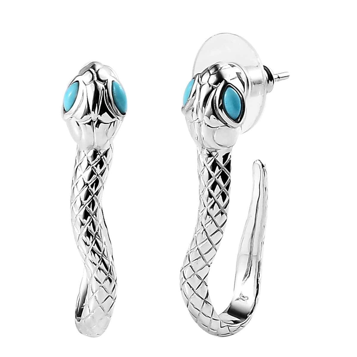 Karis Sleeping Beauty Turquoise Snake Cuff Bracelet (7.25 In) and Earrings in Platinum Bond 1.25 ctw image number 6
