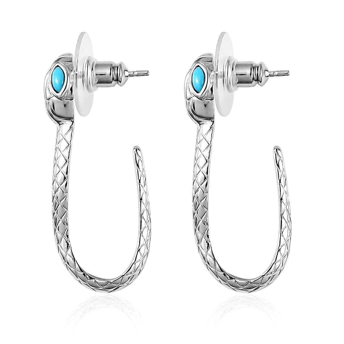 Karis Sleeping Beauty Turquoise Snake Cuff Bracelet (7.25 In) and Earrings in Platinum Bond 1.25 ctw image number 7