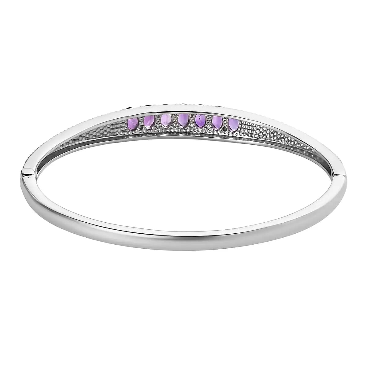 Amethyst Jewelry Set of Bangle Bracelet, 3 Stone Ring, Pendant and Stud Earrings, Stainless Steel Jewelry Set, Gifts For Her 6.25 ctw image number 9