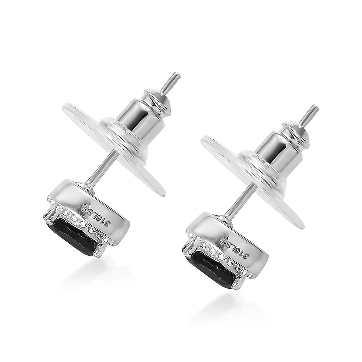 Thai Black Spinel Jewelry Set of Bangle Bracelet, 3 Stone Ring, Pendant and Stud Earrings, Stainless Steel Jewelry Set, Gifts For Her 9.00 ctw image number 2