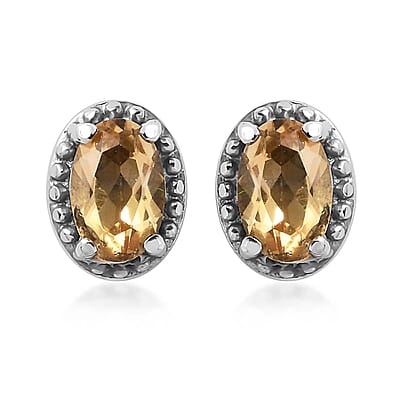 Brazilian Citrine 6.40 ctw Jewelry Set of Bangle Bracelet, 3 Stone Ring, Pendant and Stud Earrings, Stainless Steel Jewelry Set, Gifts For Her