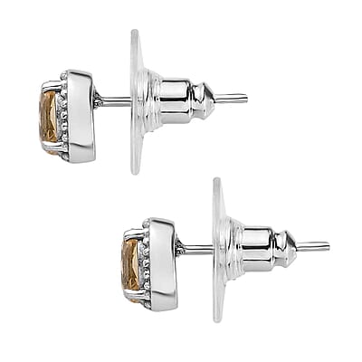 Brazilian Citrine 6.40 ctw Jewelry Set of Bangle Bracelet, 3 Stone Ring, Pendant and Stud Earrings, Stainless Steel Jewelry Set, Gifts For Her