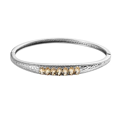 Brazilian Citrine 6.40 ctw Jewelry Set of Bangle Bracelet, 3 Stone Ring, Pendant and Stud Earrings, Stainless Steel Jewelry Set, Gifts For Her