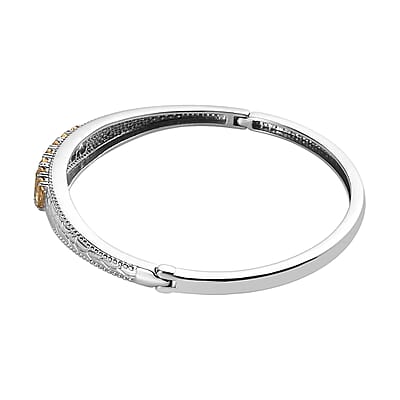 Brazilian Citrine 6.40 ctw Jewelry Set of Bangle Bracelet, 3 Stone Ring, Pendant and Stud Earrings, Stainless Steel Jewelry Set, Gifts For Her
