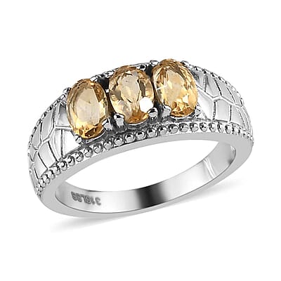 Brazilian Citrine 6.40 ctw Jewelry Set of Bangle Bracelet, 3 Stone Ring, Pendant and Stud Earrings, Stainless Steel Jewelry Set, Gifts For Her