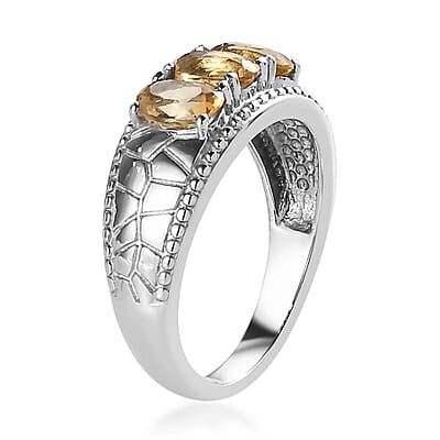 Brazilian Citrine 6.40 ctw Jewelry Set of Bangle Bracelet, 3 Stone Ring, Pendant and Stud Earrings, Stainless Steel Jewelry Set, Gifts For Her