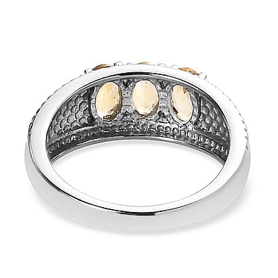 Brazilian Citrine 6.40 ctw Jewelry Set of Bangle Bracelet, 3 Stone Ring, Pendant and Stud Earrings, Stainless Steel Jewelry Set, Gifts For Her