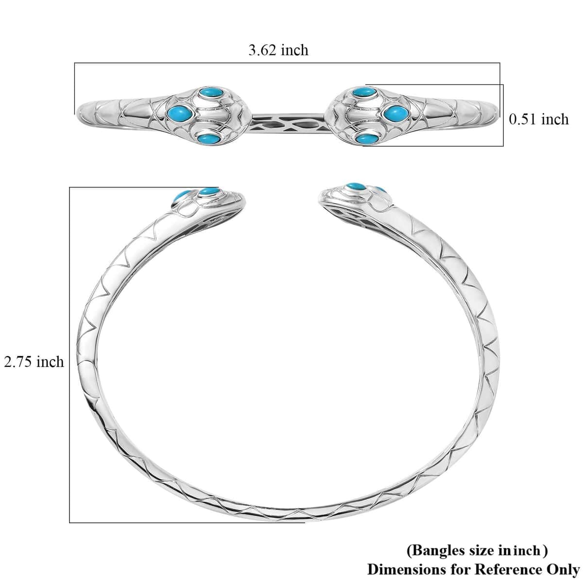 Karis Sleeping Beauty Turquoise Snake Cuff Bracelet (8.00 In) and Earrings in Platinum Bond 1.25 ctw image number 6