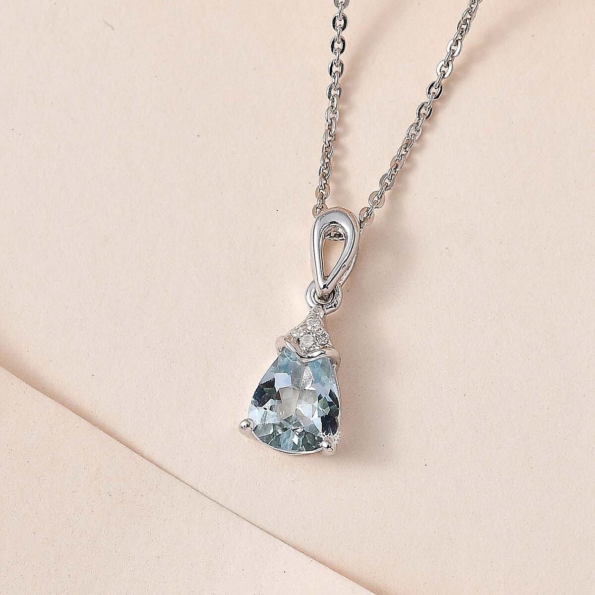 Premium Mangoro Aquamarine and White Zircon Drop Pendant Necklace 20 Inches in Platinum Over Sterling Silver 0.90 ctw image number 1