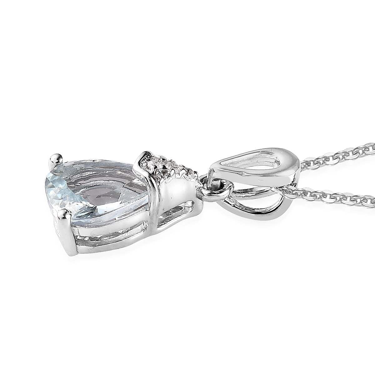 Premium Mangoro Aquamarine and White Zircon Drop Pendant Necklace 20 Inches in Platinum Over Sterling Silver 0.90 ctw image number 3