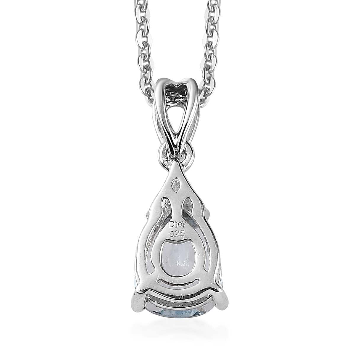 Premium Mangoro Aquamarine and White Zircon Drop Pendant Necklace 20 Inches in Platinum Over Sterling Silver 0.90 ctw image number 4