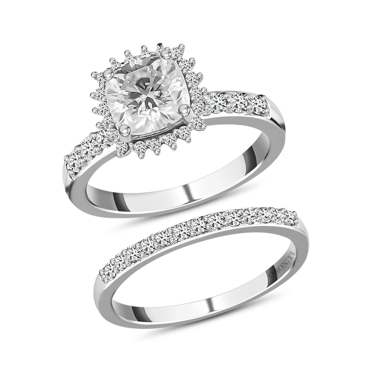 Luxoro 10K White Gold Moissanite Set of 2 Stackable Ring (Size 6.0) 4.75 Grams 2.00 ctw image number 3