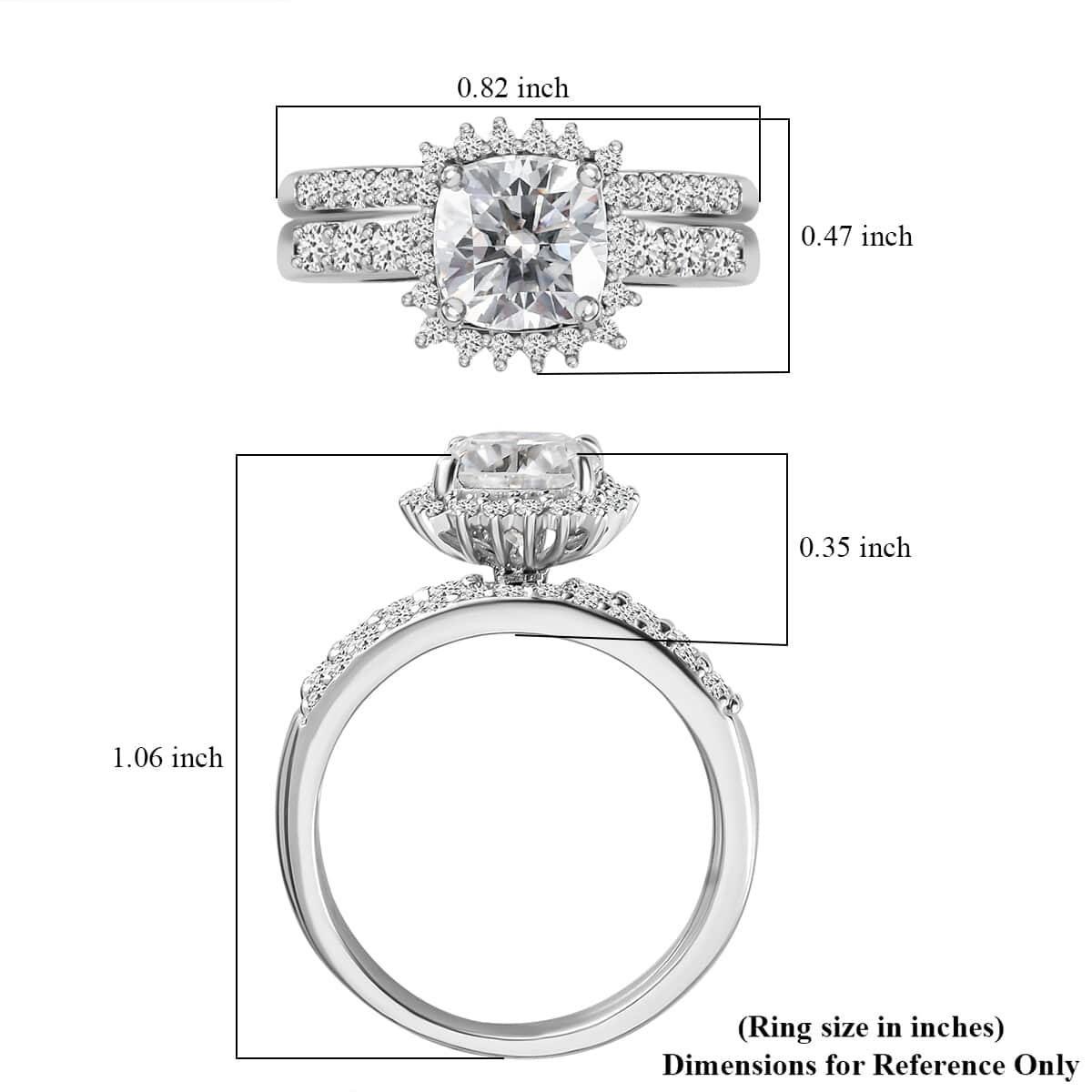 Luxoro 10K White Gold Moissanite Set of 2 Stackable Ring (Size 6.0) 4.75 Grams 2.00 ctw image number 6