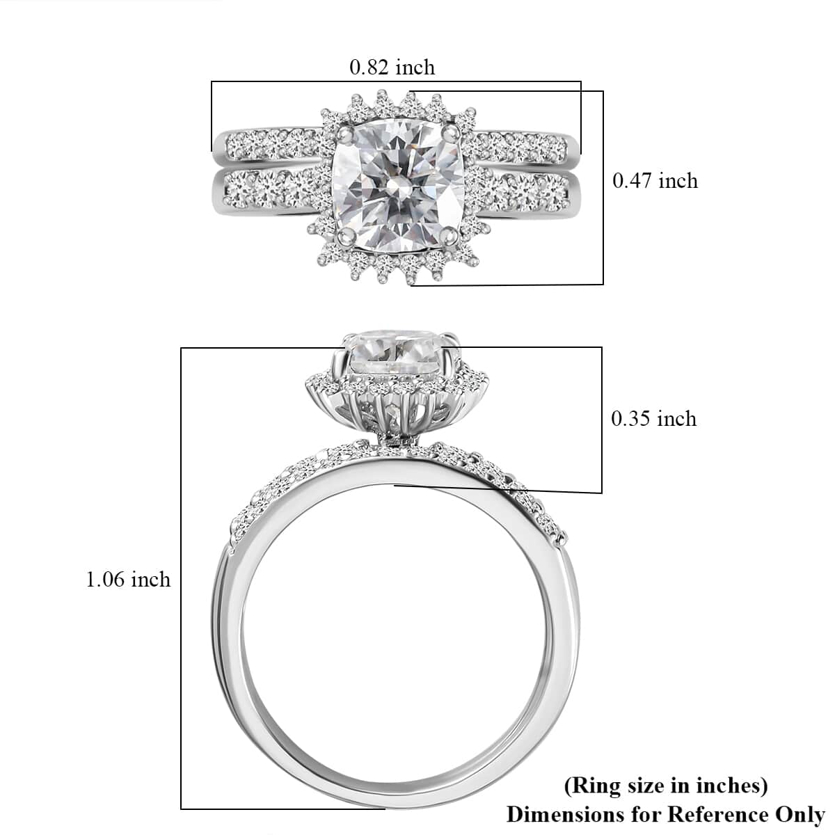 Luxoro 10K White Gold Moissanite Set of 2 Stackable Ring (Size 10.0) 4.75 Grams 2.00 ctw image number 6