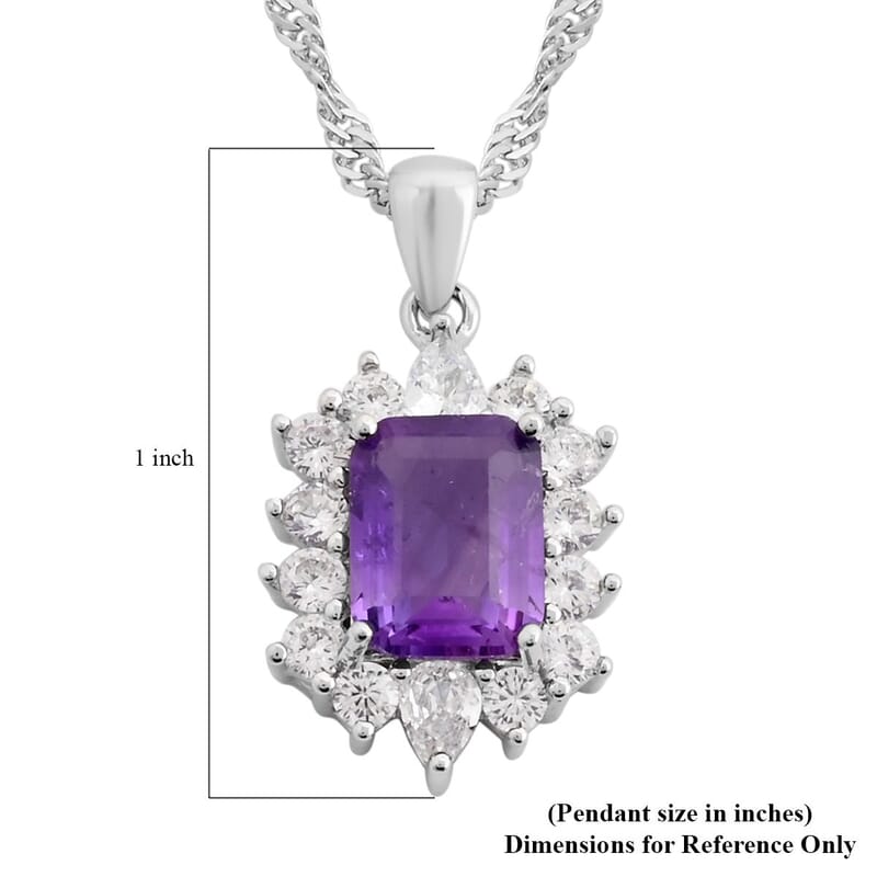 Amethyst and Simulated Diamond 1.75 ctw Pendant Necklace in Silvertone 18 Inches