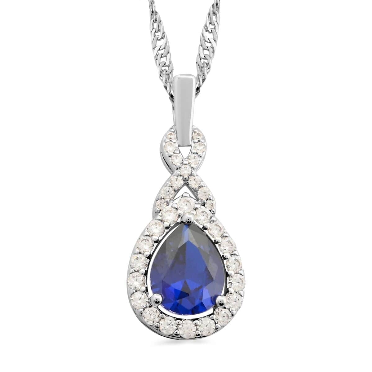 Simulated Blue Diamond and Simulated Diamond Pendant Necklace 18 Inches in Silvertone 2.00 ctw image number 0