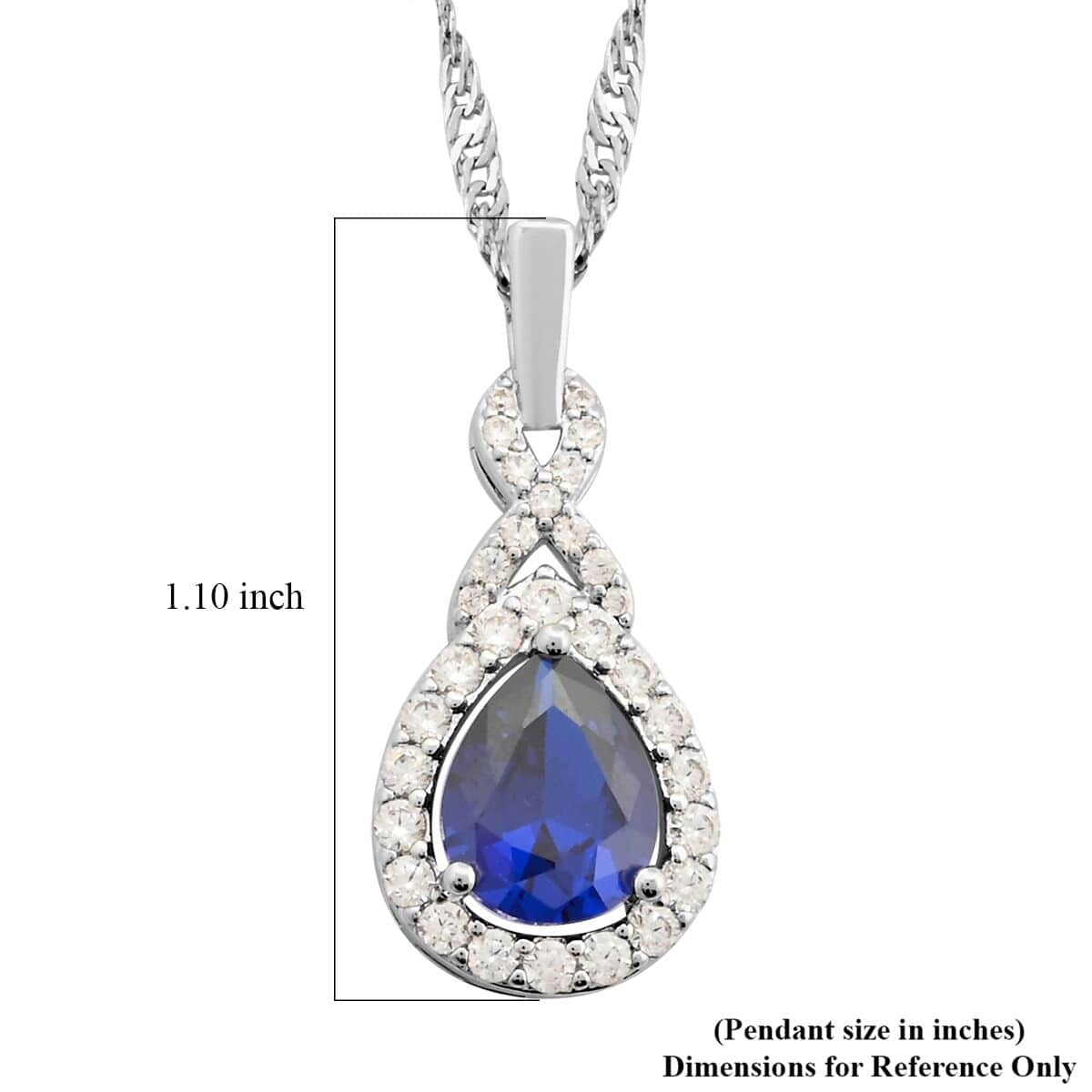 Simulated Blue Diamond and Simulated Diamond Pendant Necklace 18 Inches in Silvertone 2.00 ctw image number 5