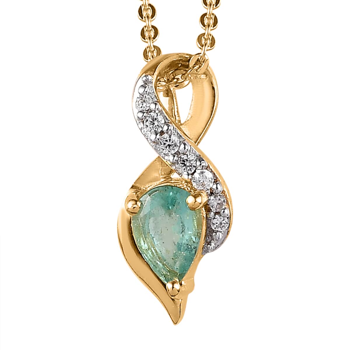 Ethiopian Emerald and White Zircon Pendant Necklace 20 Inches in Vermeil Yellow Gold Over Sterling Silver 0.40 ctw image number 0