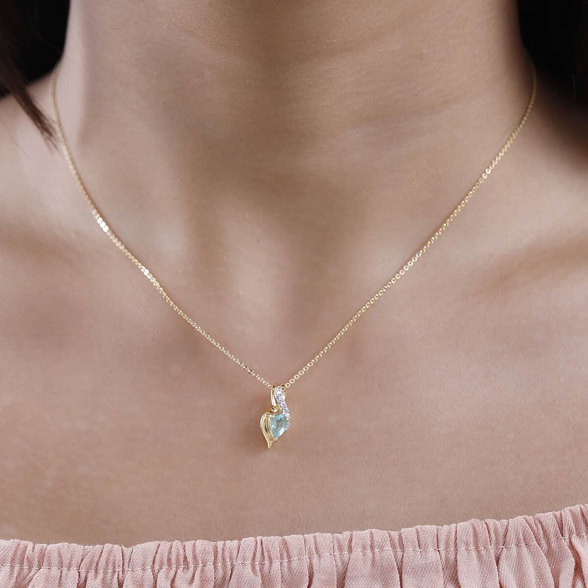 Ethiopian Emerald and White Zircon Pendant Necklace 20 Inches in Vermeil Yellow Gold Over Sterling Silver 0.40 ctw image number 2