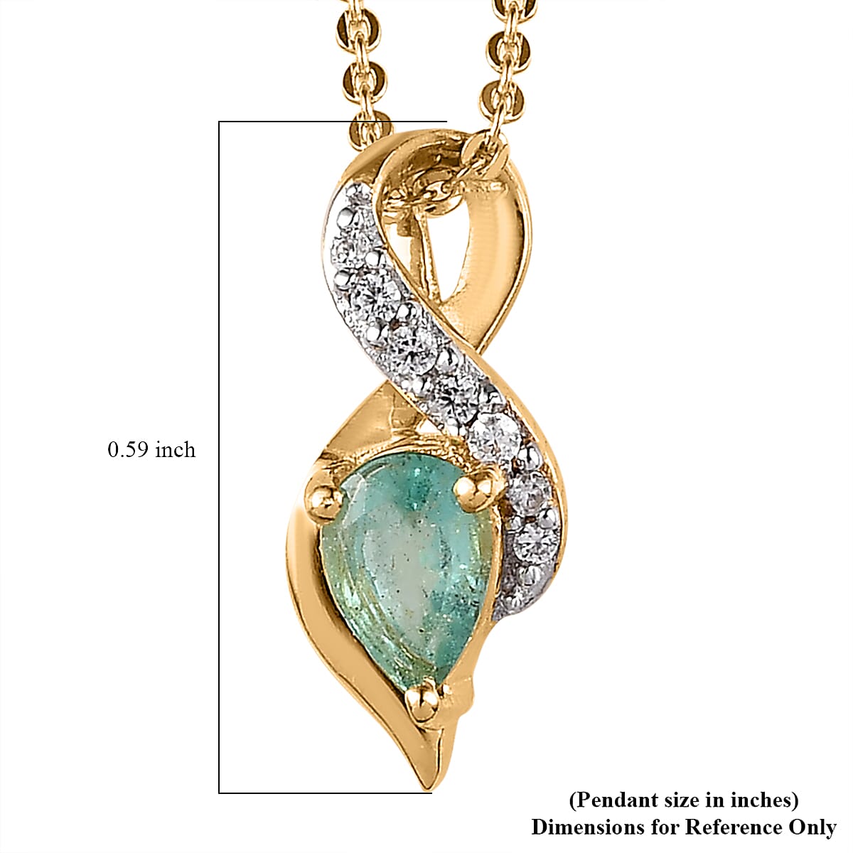 Ethiopian Emerald and White Zircon Pendant Necklace 20 Inches in Vermeil Yellow Gold Over Sterling Silver 0.40 ctw
