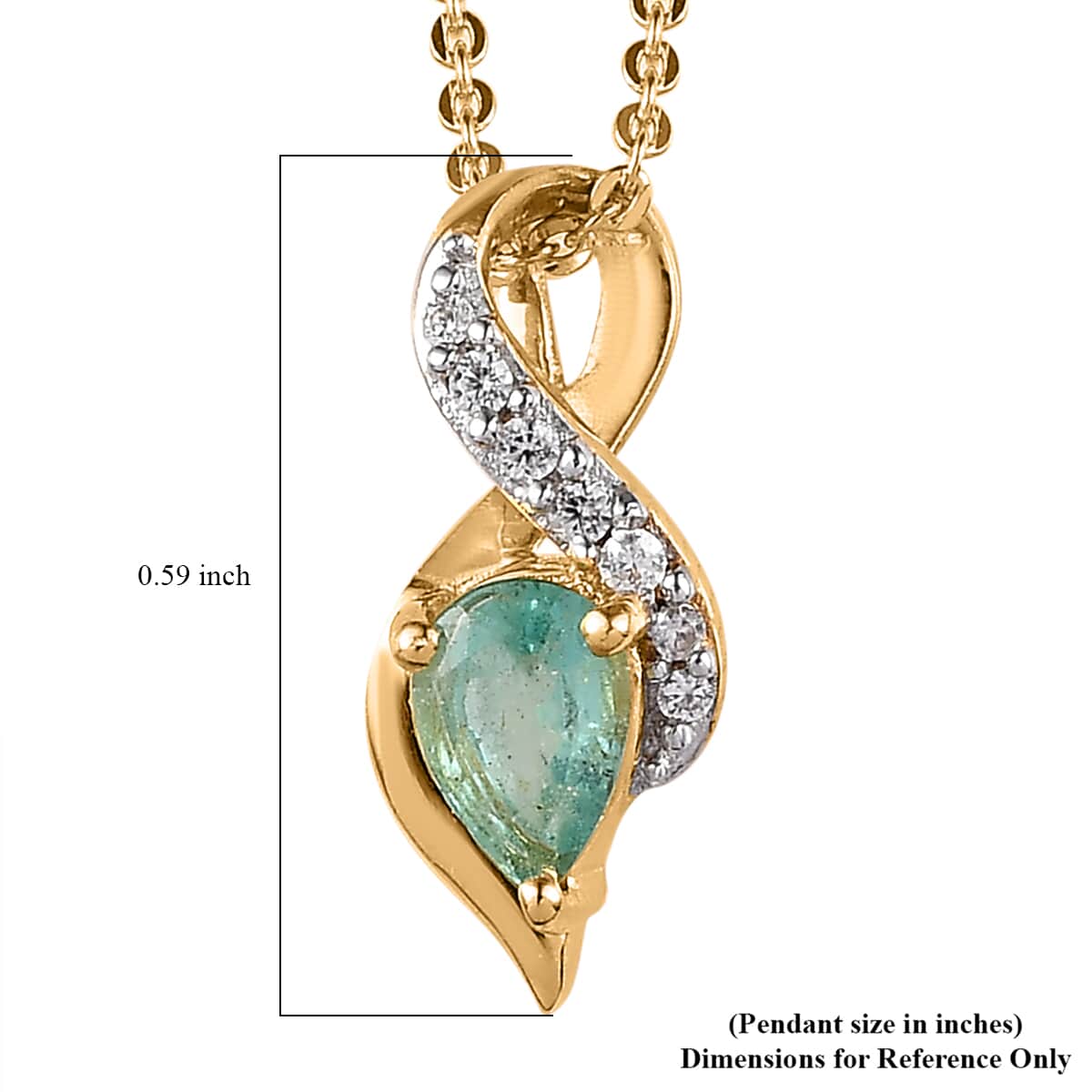 Ethiopian Emerald and White Zircon Pendant Necklace 20 Inches in Vermeil Yellow Gold Over Sterling Silver 0.40 ctw image number 6