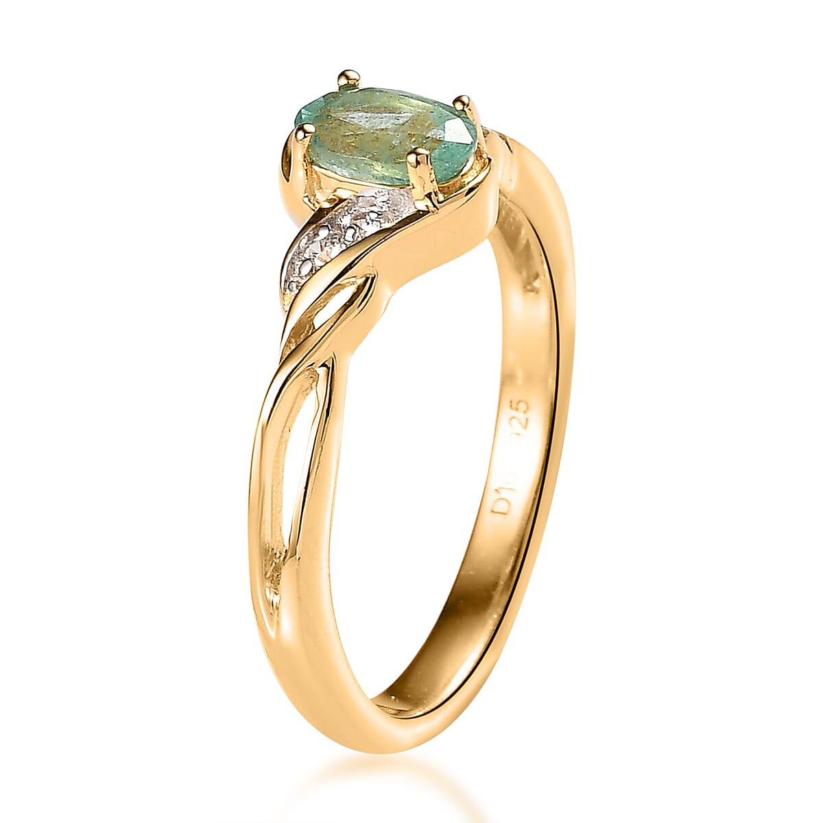 Ethiopian Emerald, White Zircon Ring (Size 6.0) and Pendant Necklace 20 Inches in Vermeil Yellow Gold Over Sterling Silver 0.90 ctw