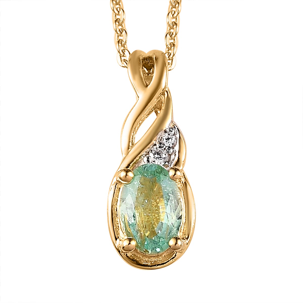 Ethiopian Emerald, White Zircon Ring (Size 6.0) and Pendant Necklace 20 Inches in Vermeil Yellow Gold Over Sterling Silver 0.90 ctw