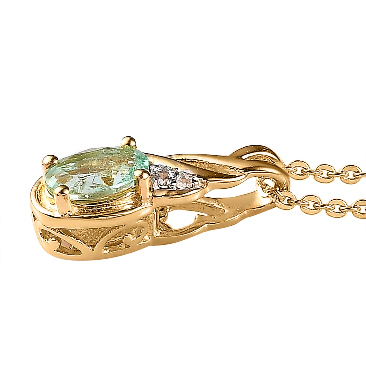 Ethiopian Emerald, White Zircon Ring (Size 6.0) and Pendant Necklace 20 Inches in Vermeil Yellow Gold Over Sterling Silver 0.90 ctw