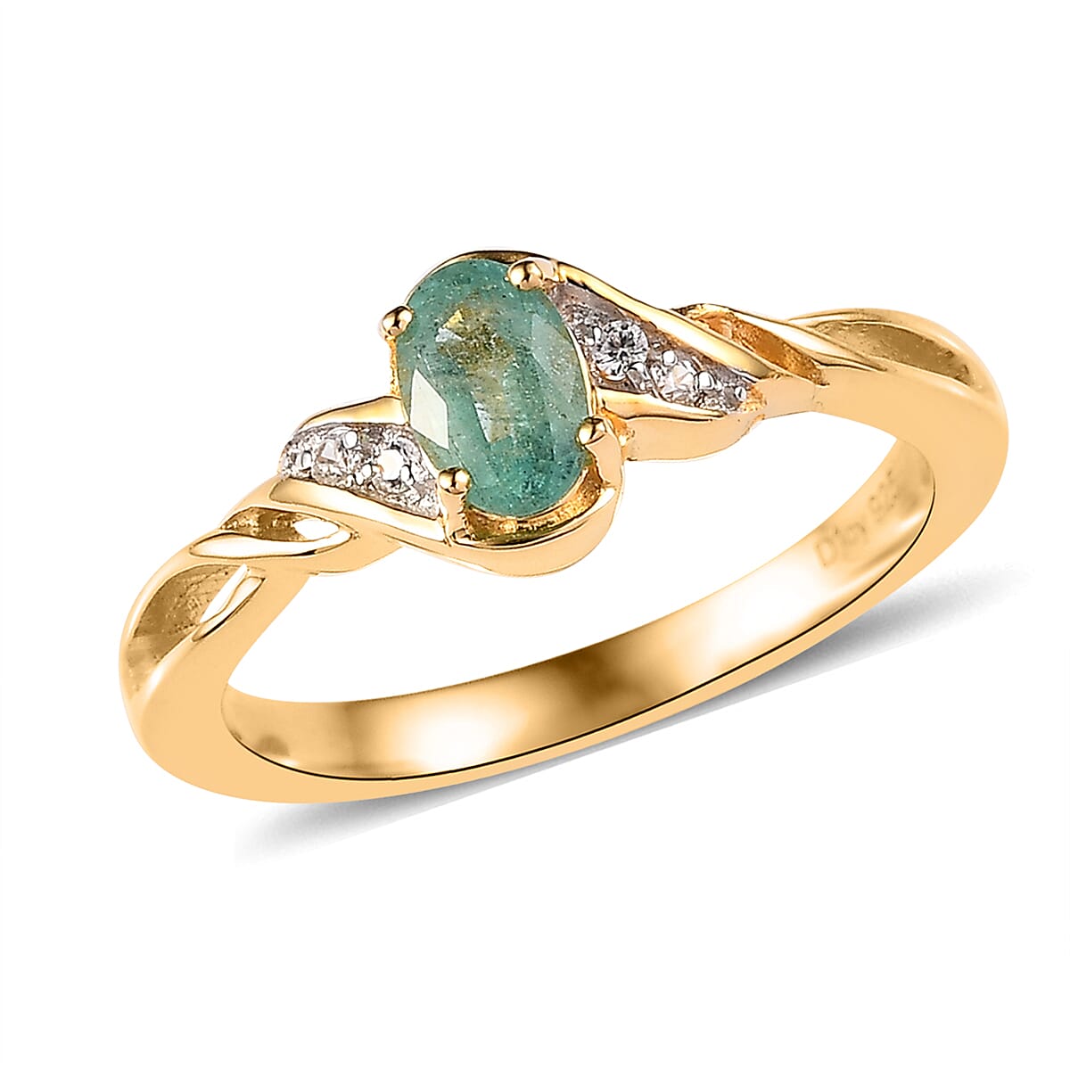 Ethiopian Emerald, White Zircon Ring (Size 8.0) and Pendant Necklace 20 Inches in Vermeil Yellow Gold Over Sterling Silver 0.90 ctw image number 3